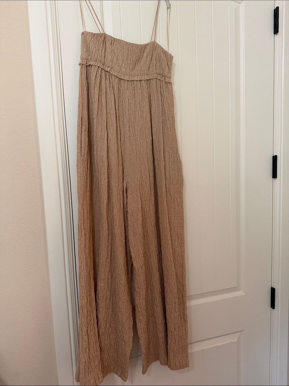 Zara Beige Smocked Maxi Dress with Spaghetti Straps